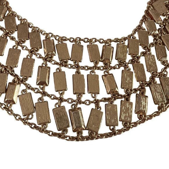 Banana Republic Milly 3 Layer Bib Necklace Orange Coral Gold Rhinestone … - Picture 3 of 9